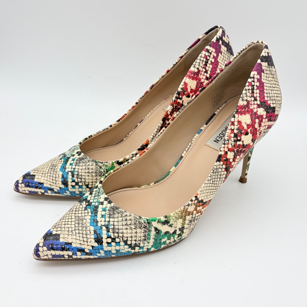 Steve Madden Luiza Multicolor Snakeskin Pointed Stiletto Pumps Size 8 Rainbow